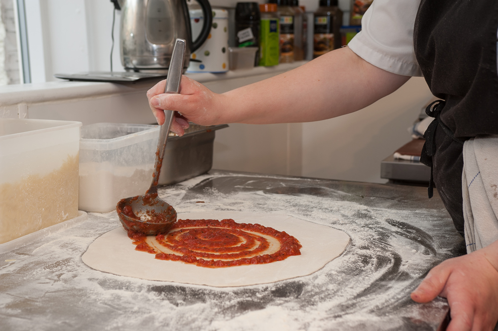 Here we go - beautifully spread tomato sauce
